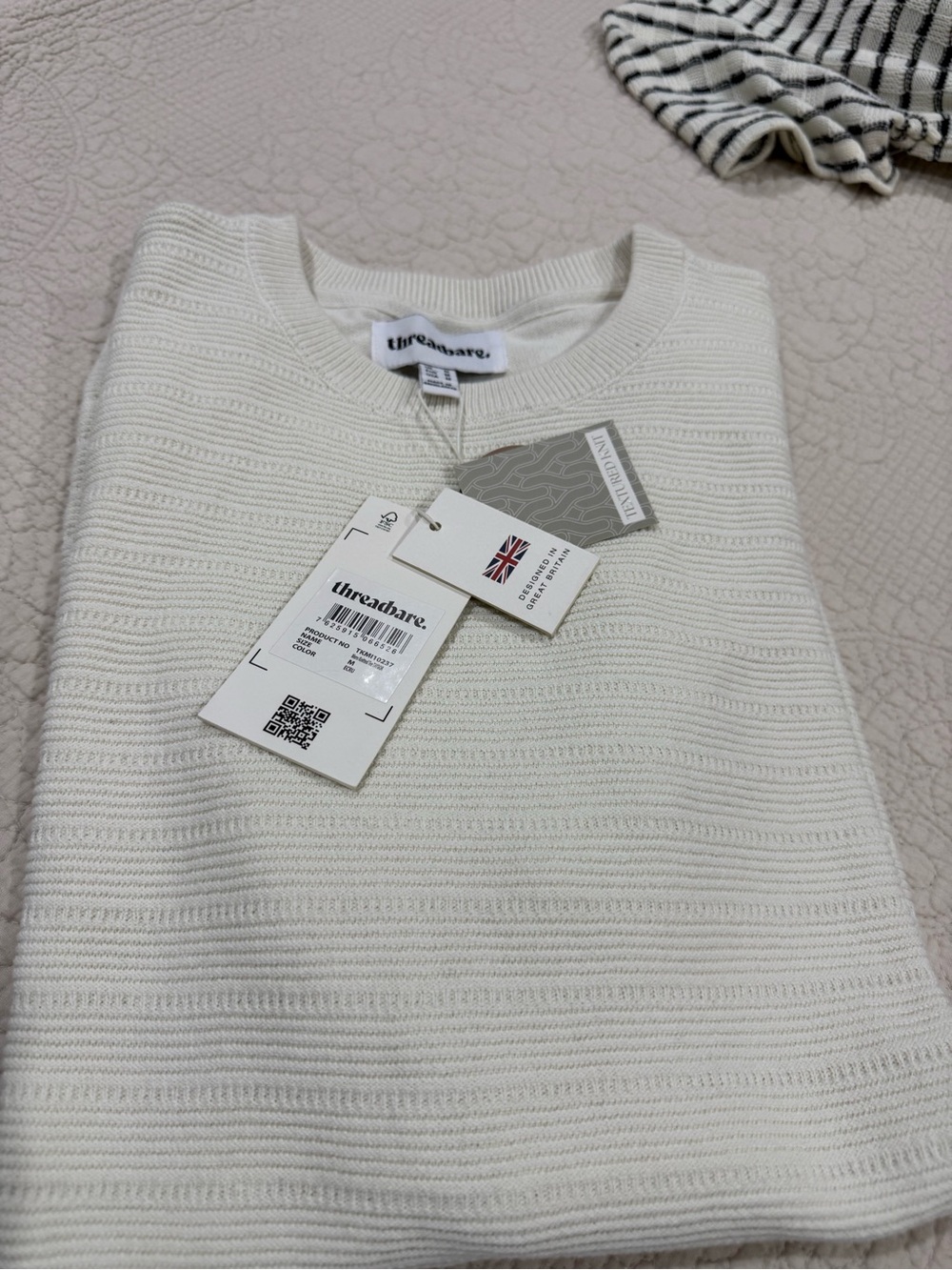 Men's Cream Textured Crewneck Sweater